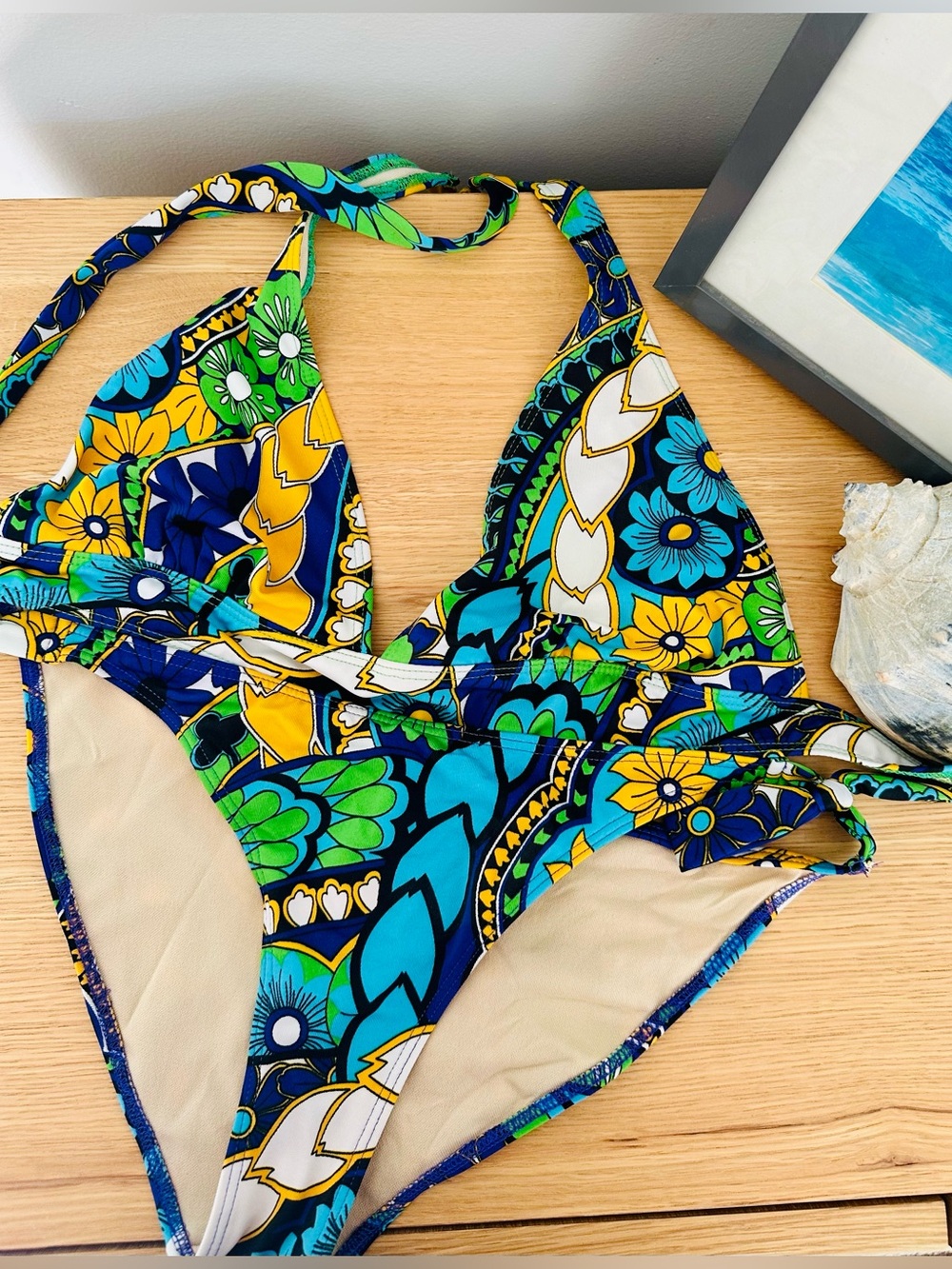 Vintage Delia’s 60’s-70’s style colorful print bikini